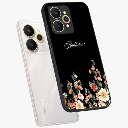 Floral Design With a Custom Personalized Name Glass Case displayed in angled mockup highlighting elegant floral pattern with custom name feature.