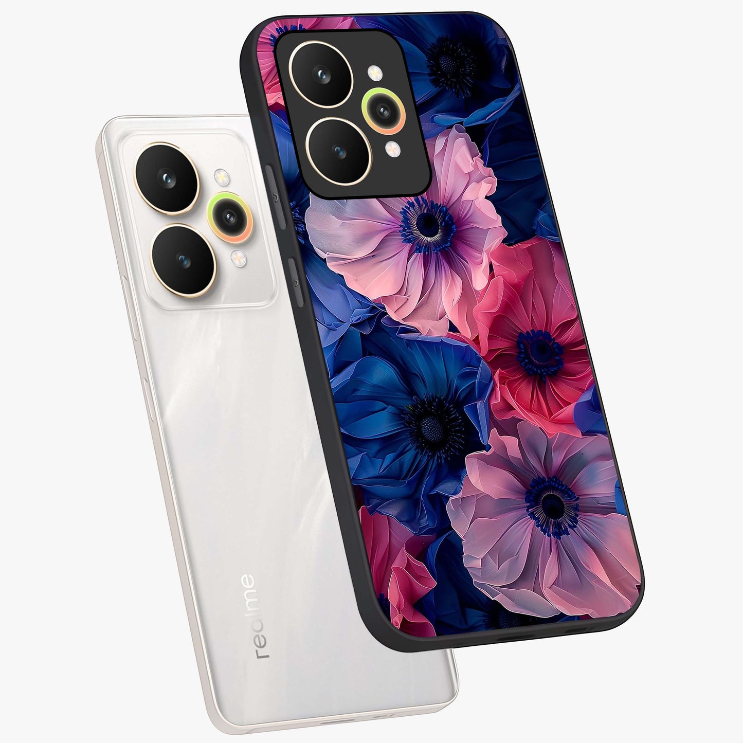 Flower Paper Art Pattern Glass Case displayed in angled mockup highlighting layered paper flower design with artistic aesthetic.