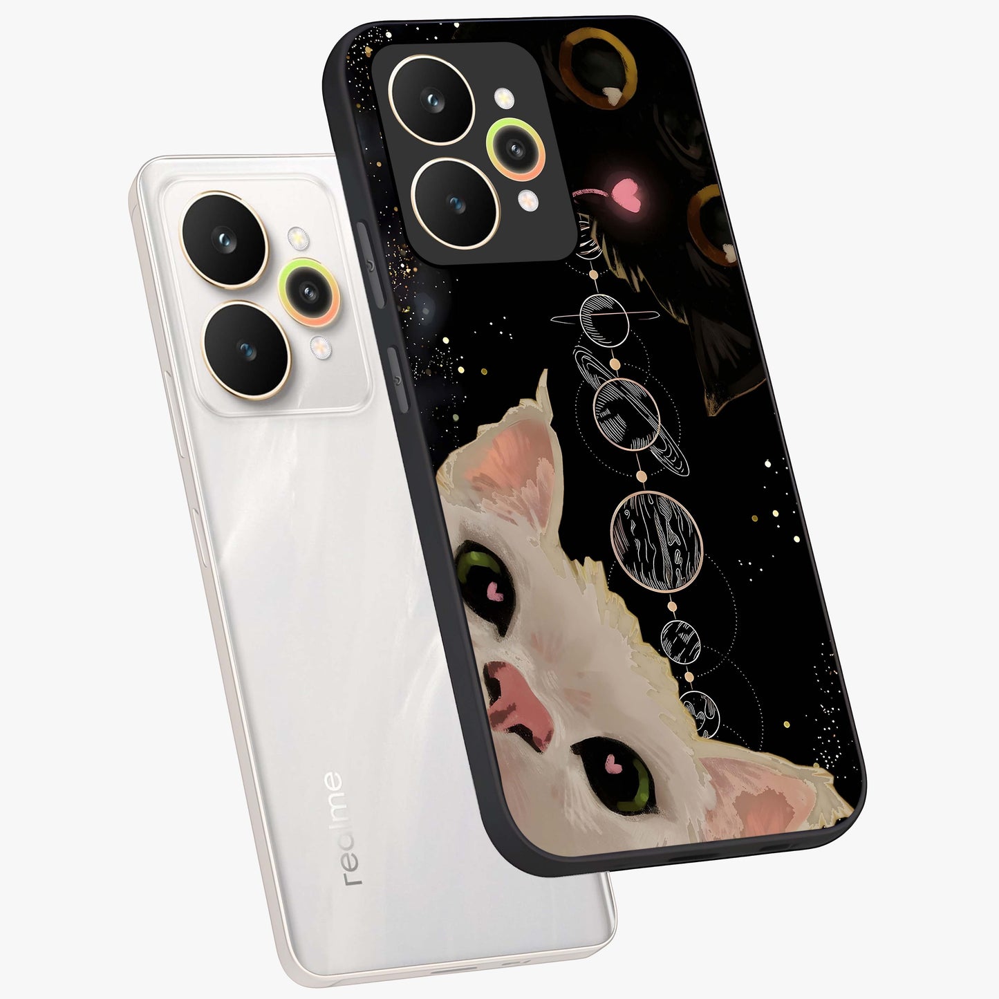 Galactic Cat Glass Case displayed in angled mockup highlighting celestial feline illustration with galaxy aesthetic style.