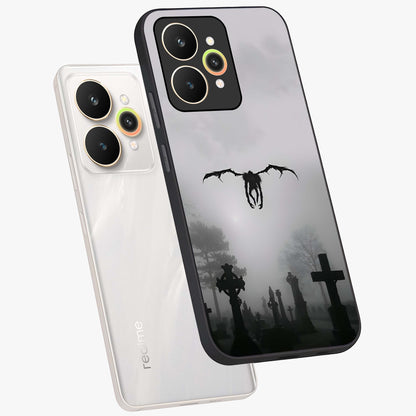 Graveyard Shadow Descent Glass Case displayed in angled mockup highlighting eerie shadow illustration with gothic aesthetic.