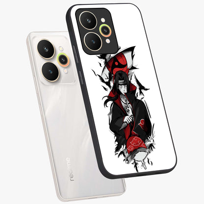 Itachi Limited Edition Naruto Anime Glass Case displayed in angled mockup highlighting dramatic anime illustration with bold action aesthetic.