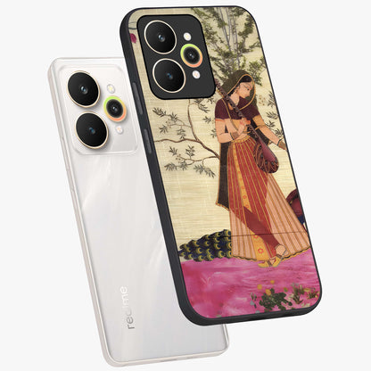 Lady With Veena Art Glass Case displayed in angled mockup highlighting graceful musical illustration with cultural artistic aesthetic.