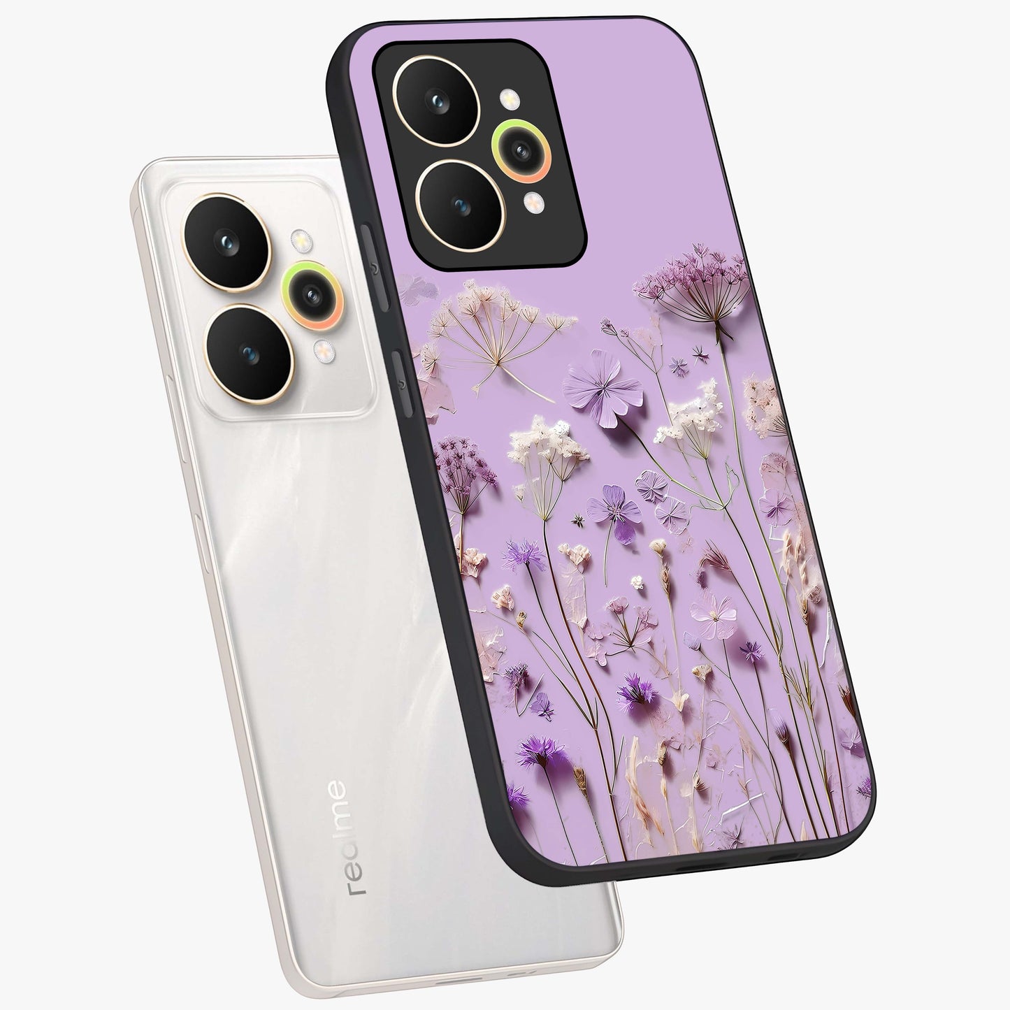 Lavender Blossom Dream Glass Case displayed in angled mockup highlighting dreamy lavender flower design with calming aesthetic style.