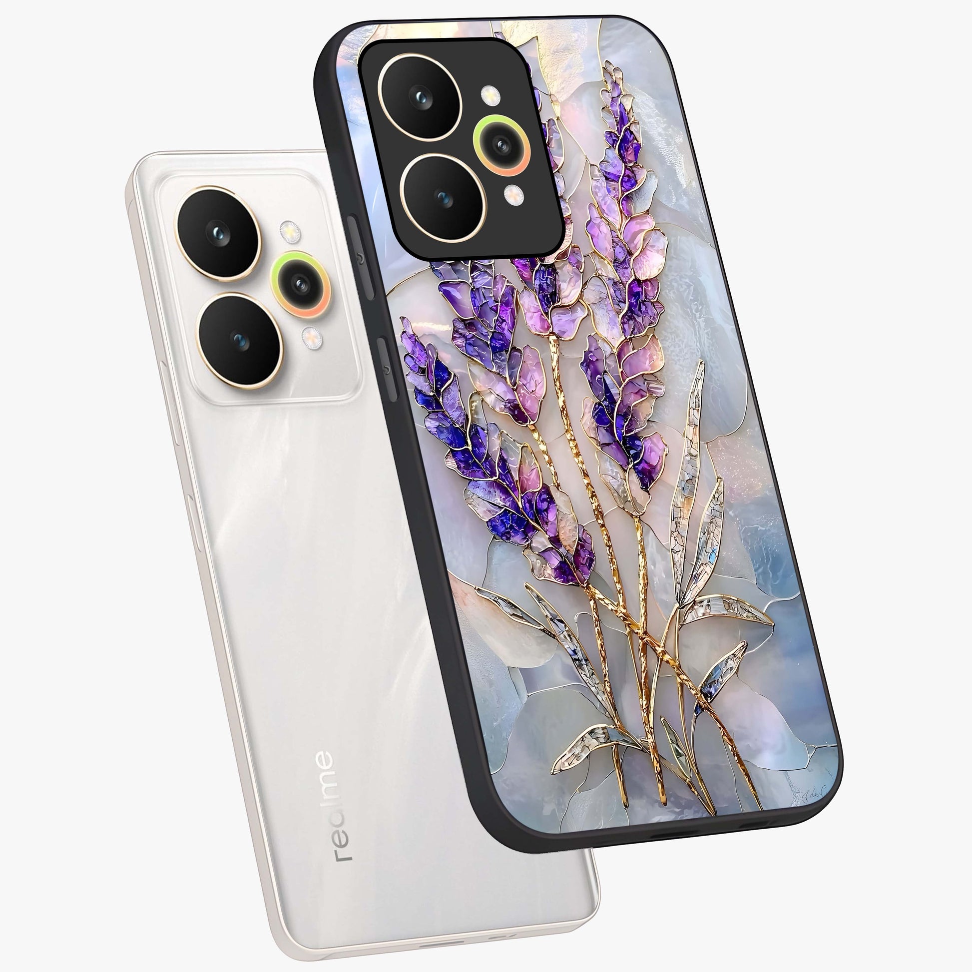 Lavender Dream Glow Glass Case displayed in angled mockup highlighting dreamy purple glow design with soft artistic style.