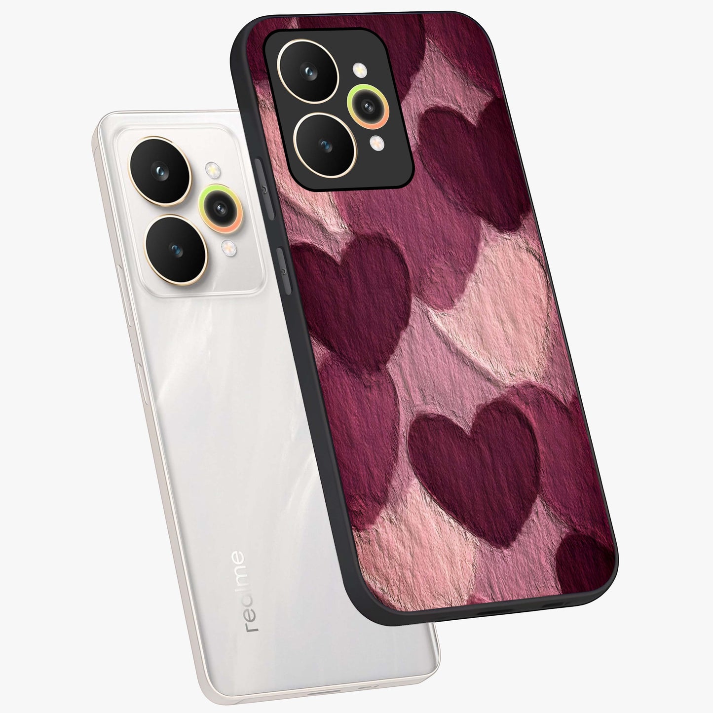 Layered Paper Hearts Glass Case displayed in angled mockup highlighting creative paper craft heart design with romantic aesthetic.