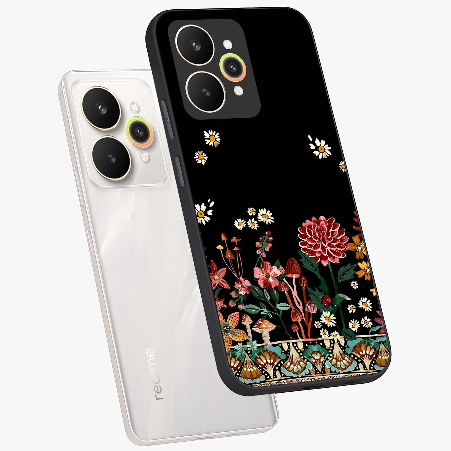 Midnight Bloom Pattern Glass Case displayed in angled mockup highlighting elegant flower design with midnight aesthetic style.