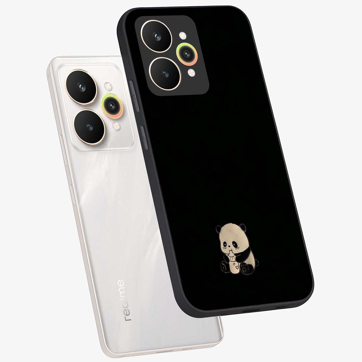 Midnight Panda Love Glass Case displayed in angled mockup highlighting adorable panda illustration with midnight aesthetic.