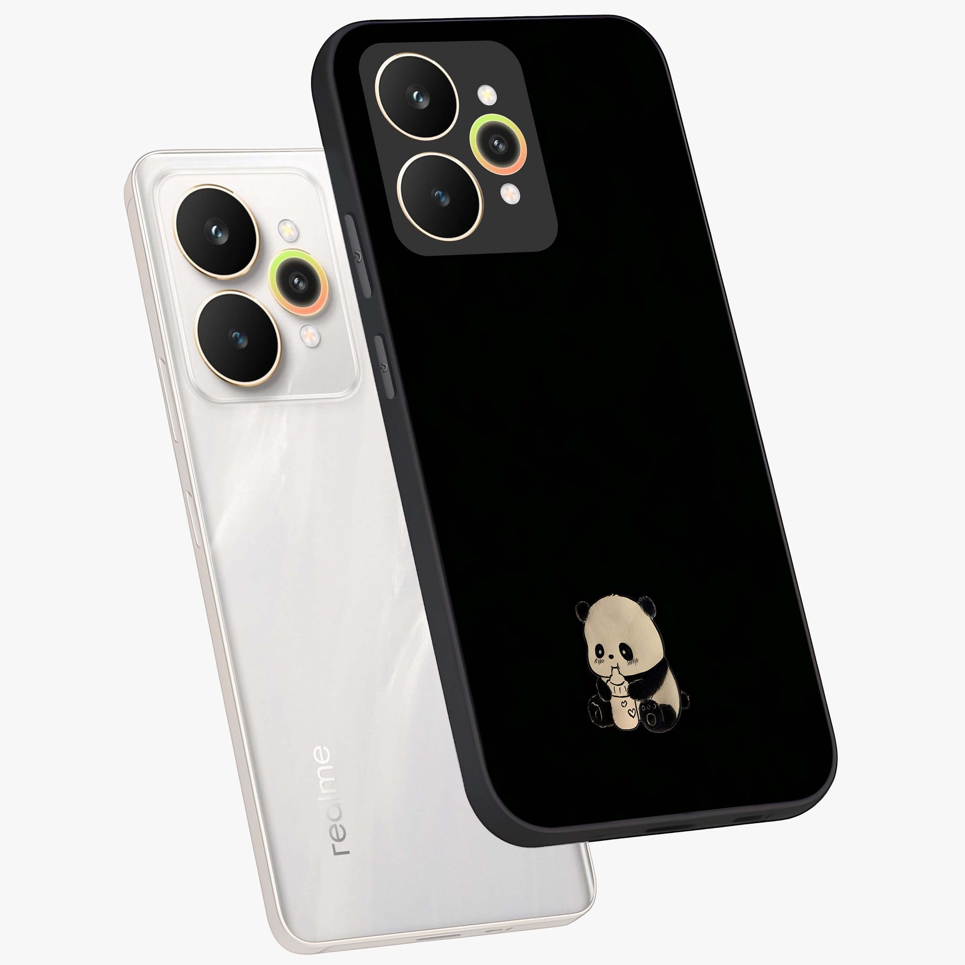Midnight Panda Love Glass Case displayed in angled mockup highlighting adorable panda illustration with midnight aesthetic.