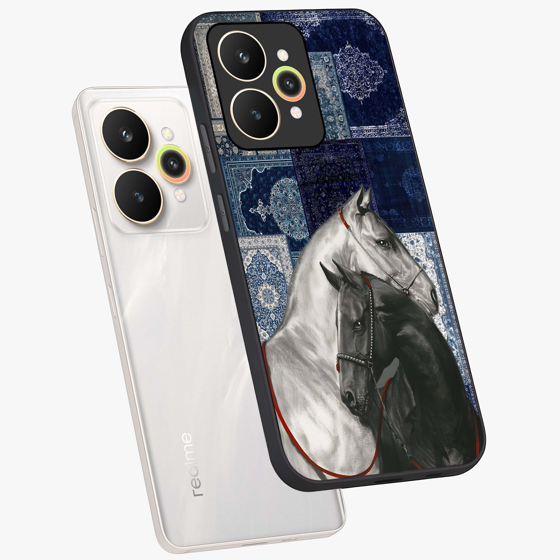 Midnight Stallion Blues Glass Case displayed in angled mockup highlighting powerful stallion illustration with deep midnight tones.