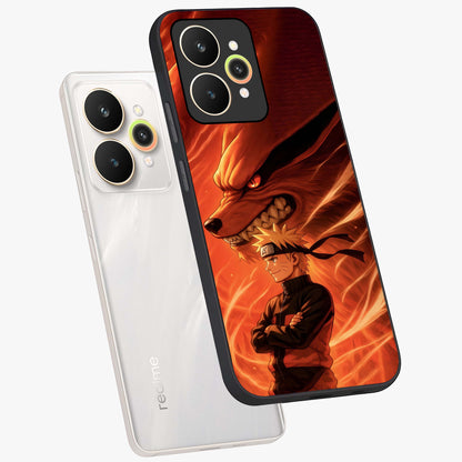 Nine Tails Legacy Glass Case displayed in angled mockup highlighting dynamic anime beast illustration with bold mystical aesthetic.