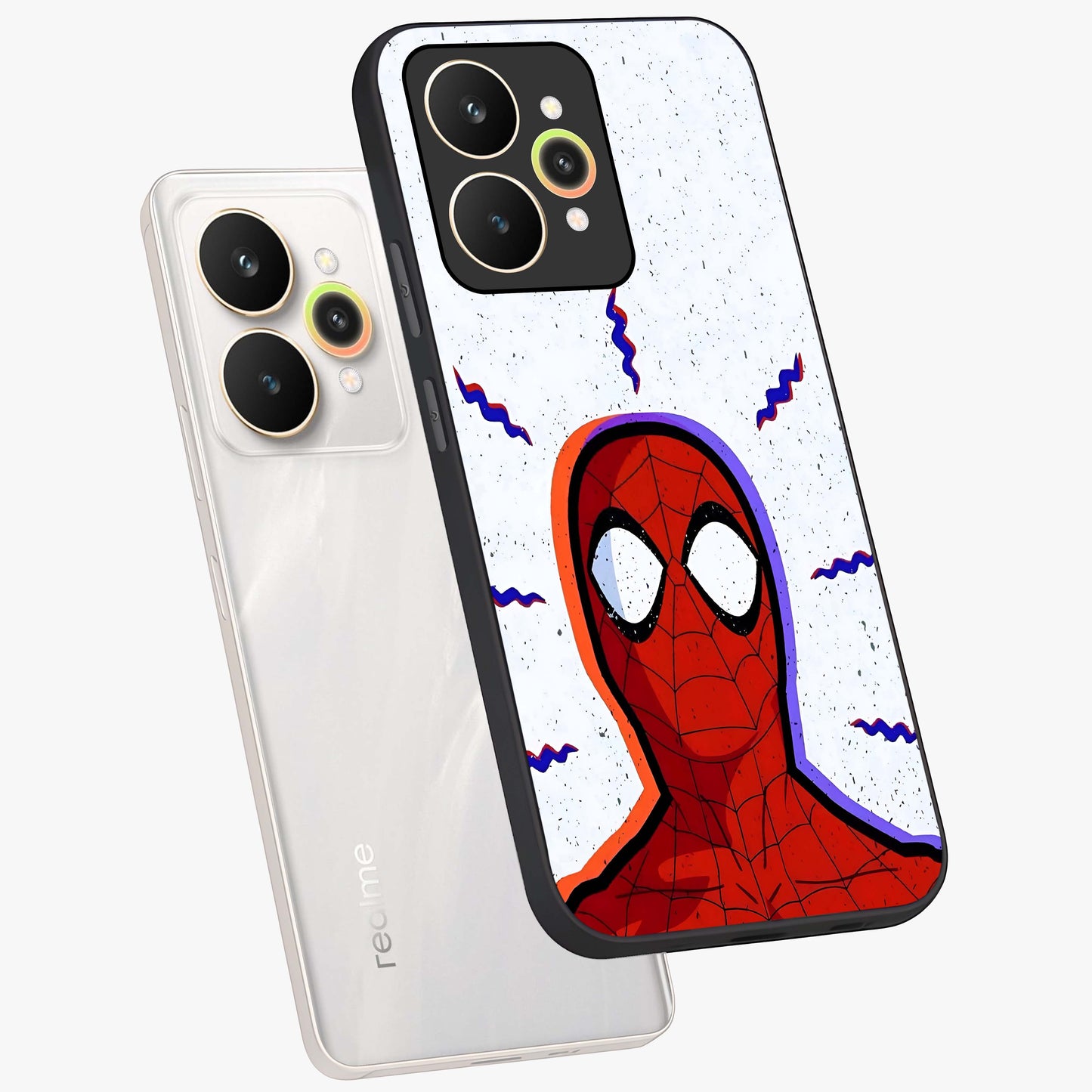 Omg Spiderman Glass Case displayed in angled mockup highlighting dynamic hero illustration with action comic aesthetic.