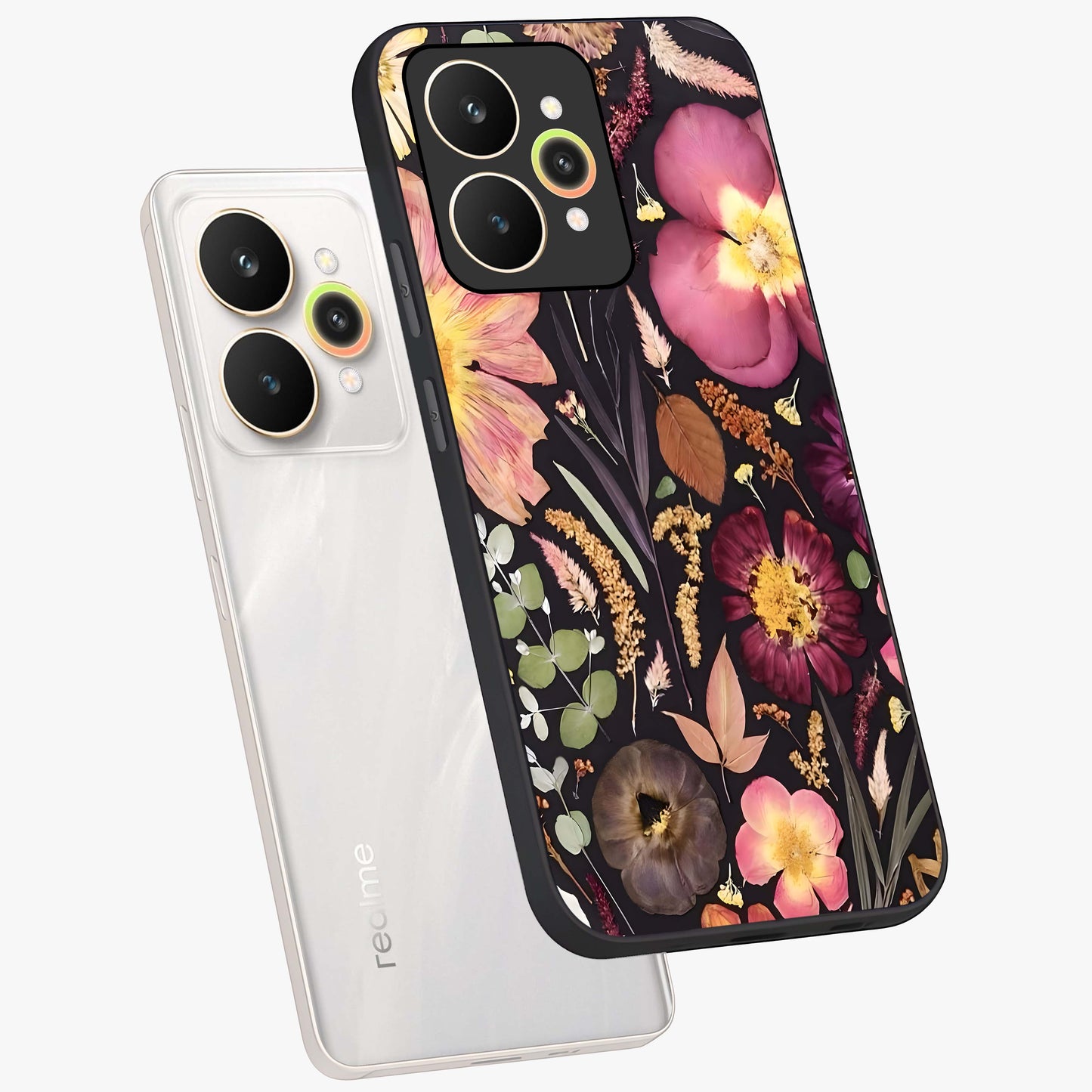 Petal Dream Tapestry Glass Case displayed in angled mockup highlighting decorative petal pattern with elegant botanical aesthetic.