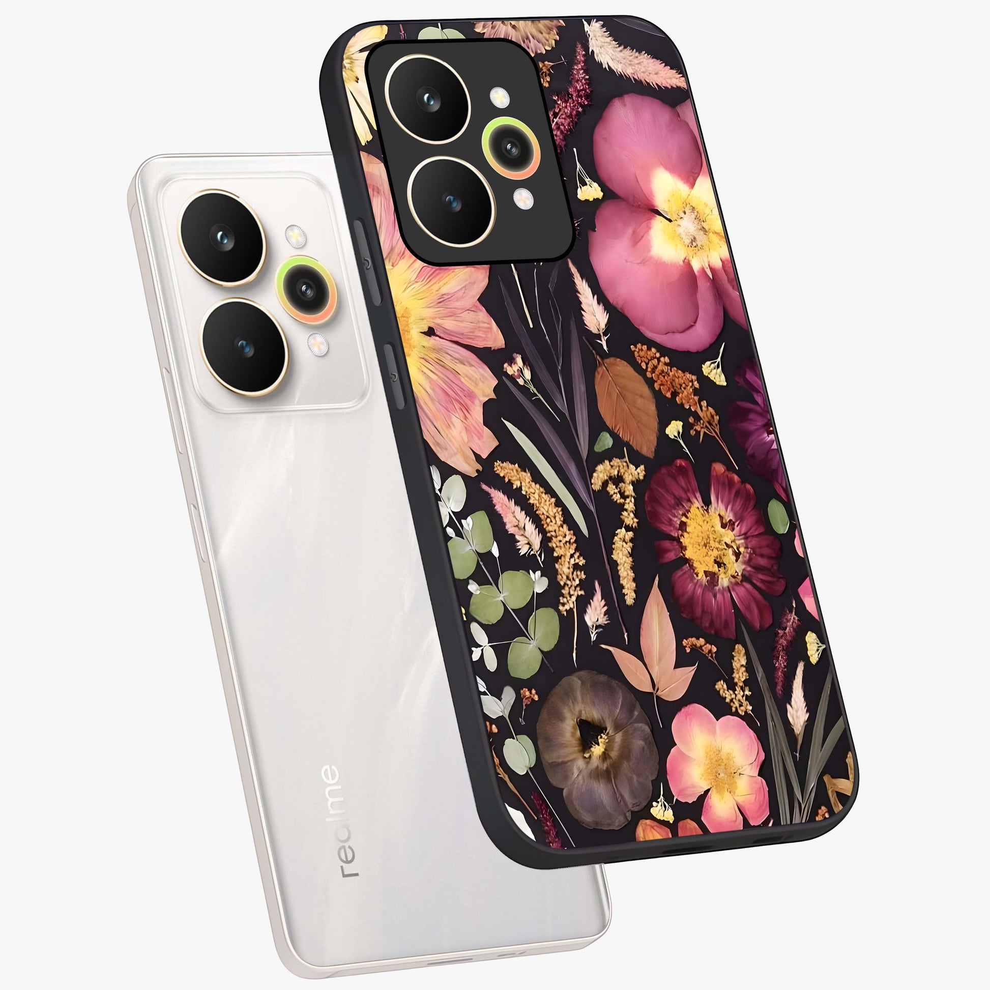 Petal Dream Tapestry Glass Case displayed in angled mockup highlighting decorative petal pattern with elegant botanical aesthetic.