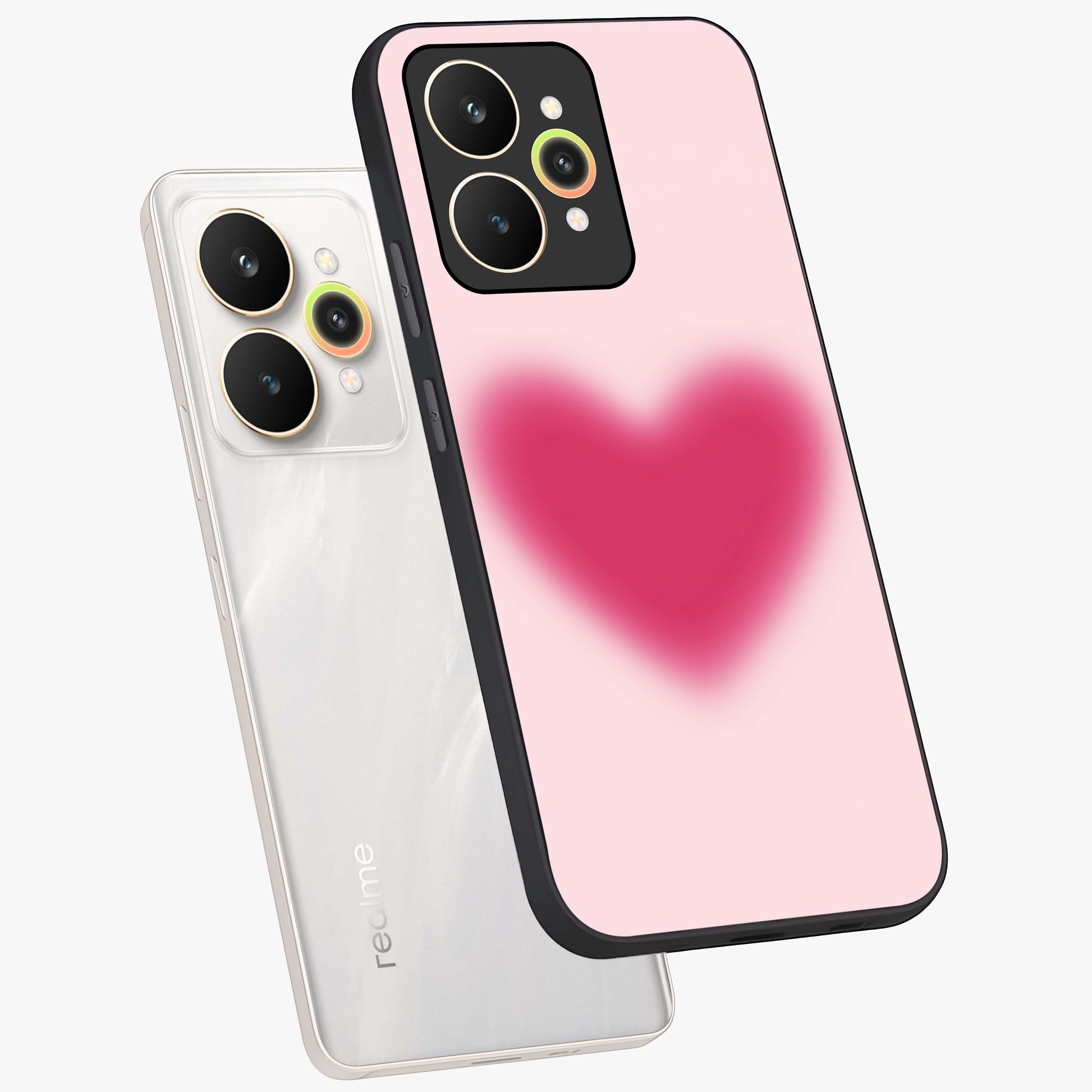 Pink Aura Heart Glass Case displayed in angled mockup highlighting vibrant pink heart design with dreamy aura aesthetic.