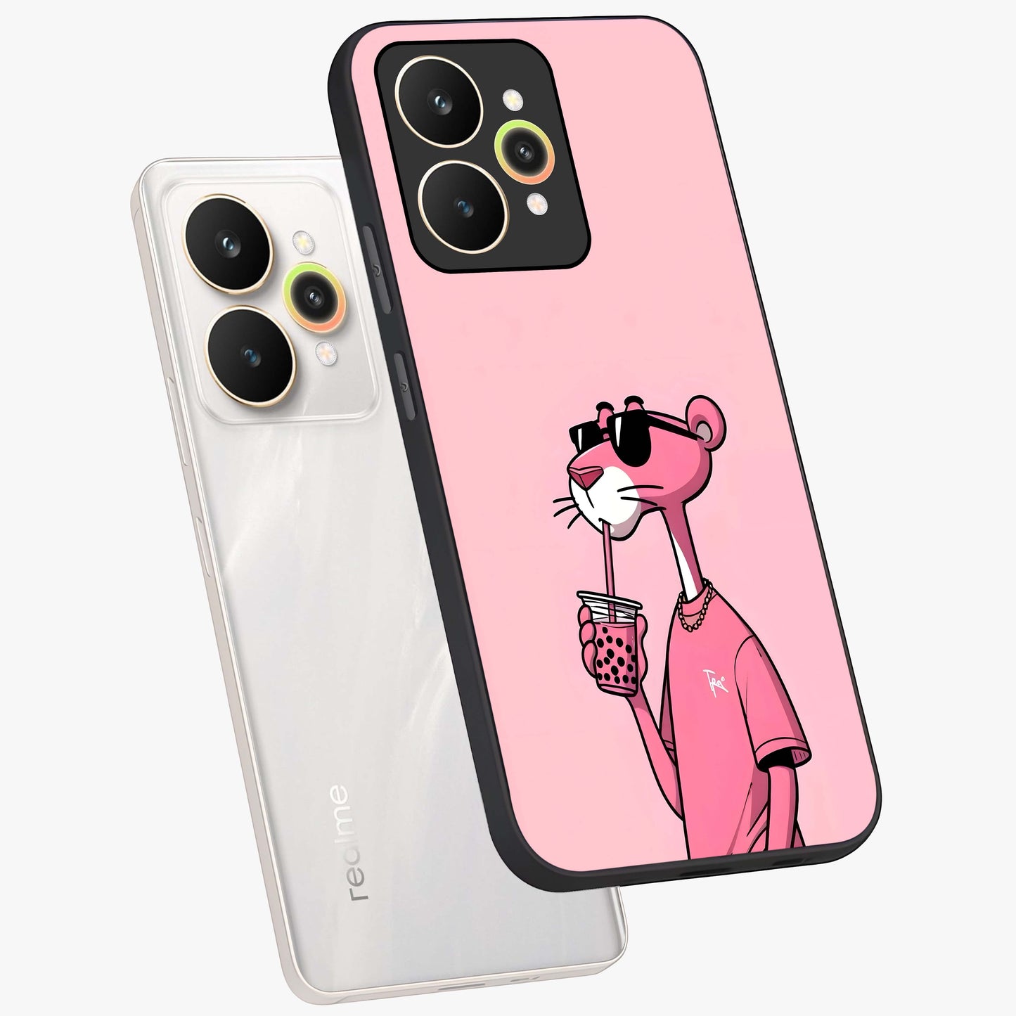 Pink Panther Glass Case displayed in angled mockup highlighting playful cartoon character design with vibrant pink aesthetic.