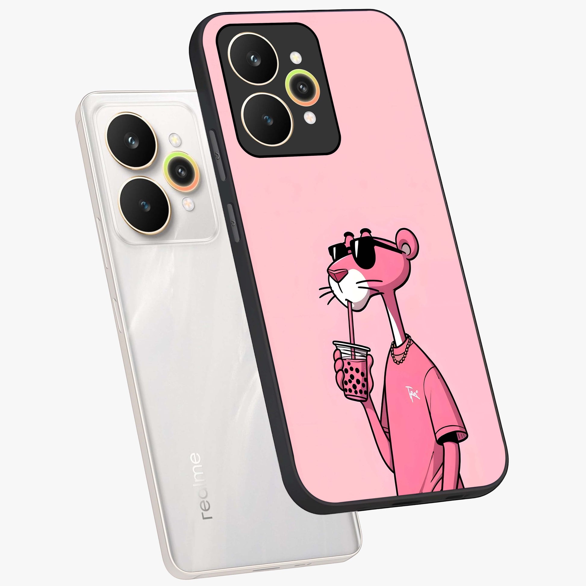 Pink Panther Glass Case displayed in angled mockup highlighting playful cartoon character design with vibrant pink aesthetic.