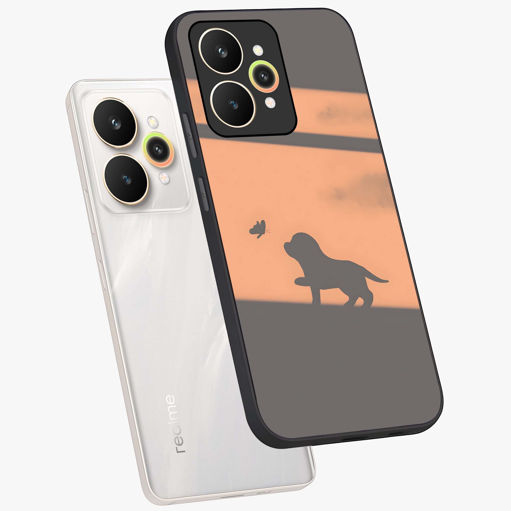 Puppy Shadow Art Glass Case displayed in angled mockup highlighting playful dog illustration with artistic shadow aesthetic.
