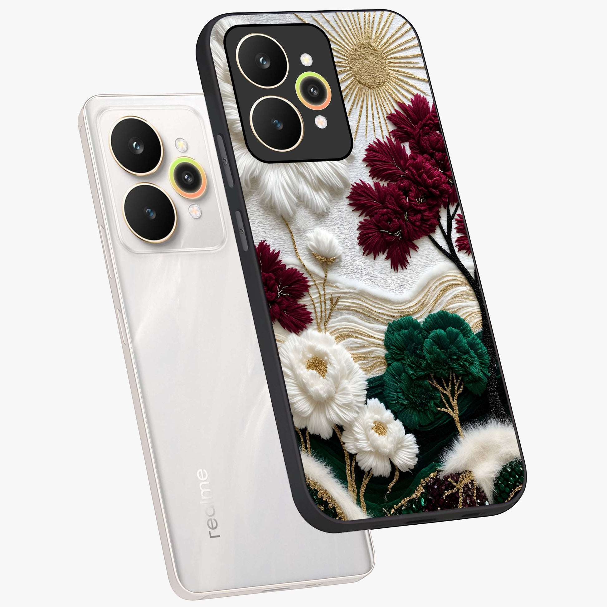 Radiant Bloom Elegance Glass Case displayed in angled mockup highlighting graceful floral design with radiant aesthetic style.