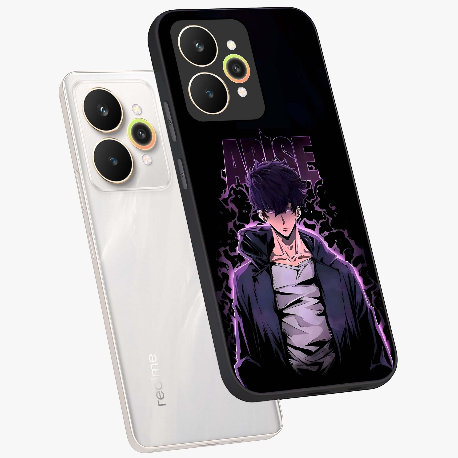 Shadow Monarch Awakening Glass Case displayed in angled mockup highlighting dramatic shadow warrior design with fantasy aesthetic.