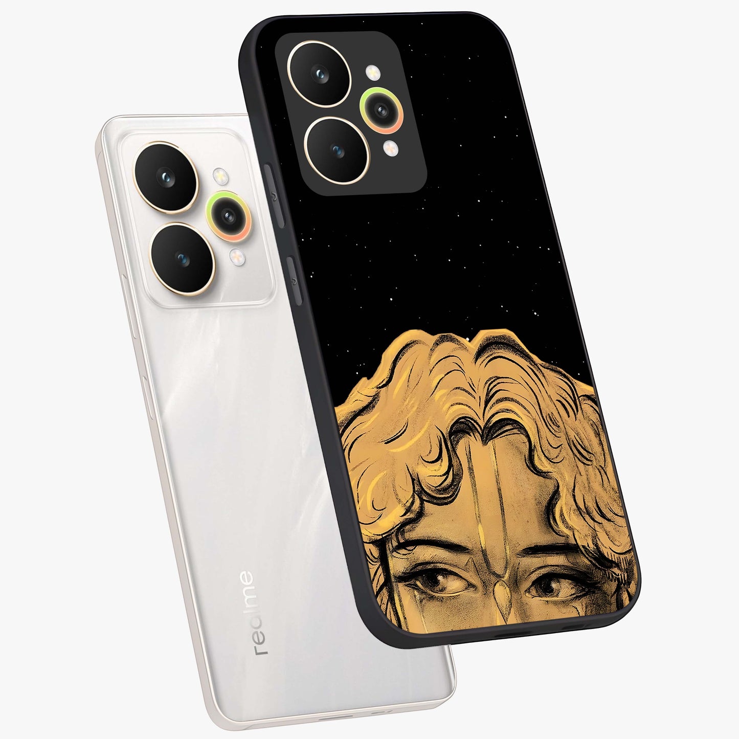 Shri Krishna Art Glass Case displayed in angled mockup highlighting spiritual Krishna illustration with divine aesthetic.