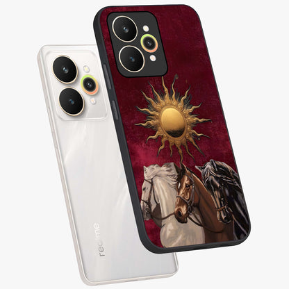 Solar Riders Glass Case displayed in angled mockup highlighting powerful rider illustration with radiant solar aesthetic.