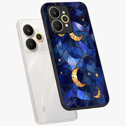 Starlit Sky Tapestry Glass Case displayed in angled mockup highlighting celestial night pattern with artistic aesthetic style.