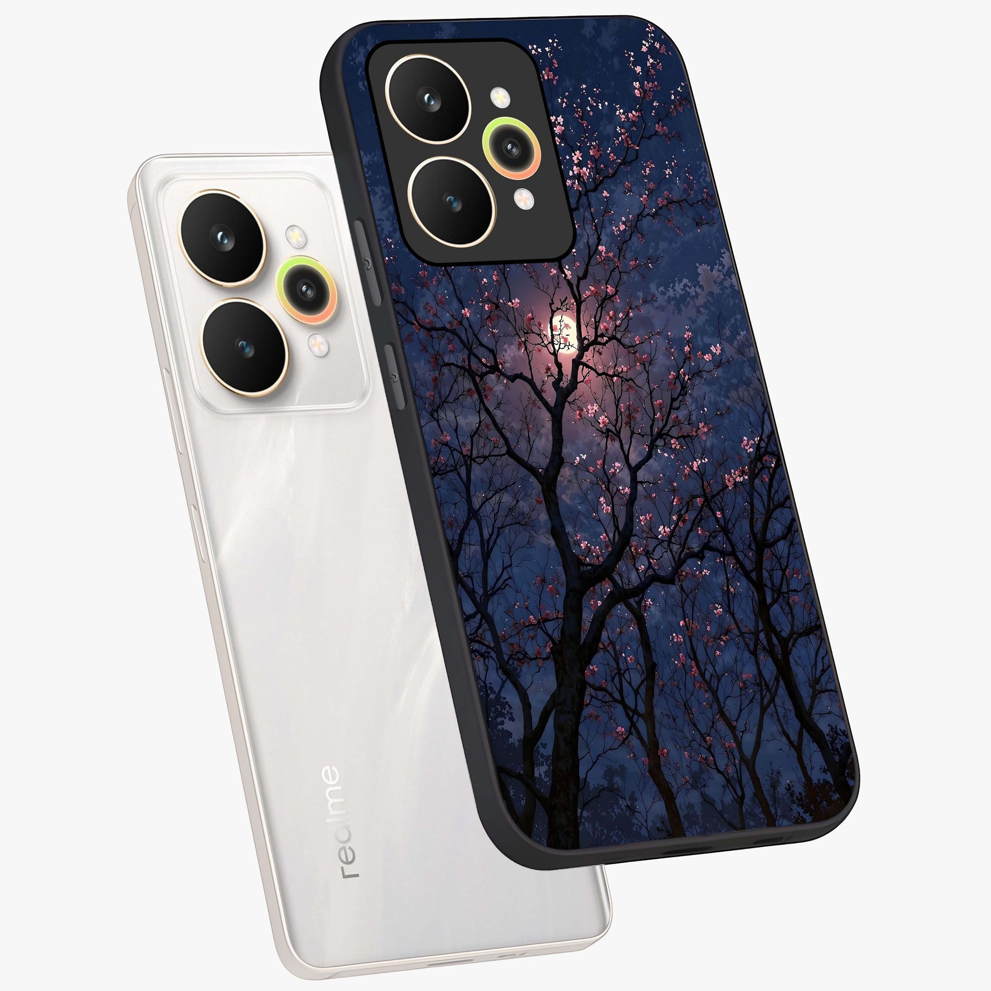 Twilight Sakura Serenade Glass Case displayed in angled mockup highlighting delicate sakura flower design with dreamy aesthetic.