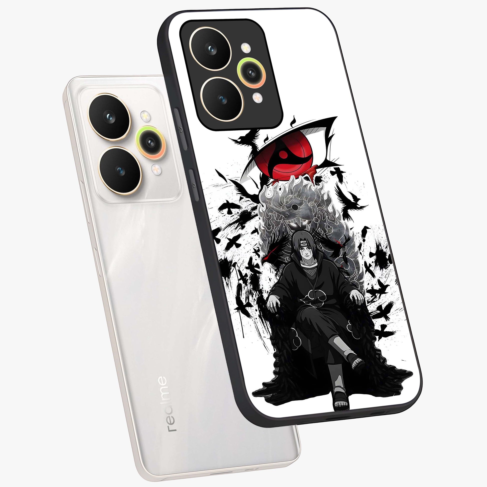 Uchiha Shadow Throne Glass Case displayed in angled mockup highlighting glowing aquatic design with celestial aesthetic.