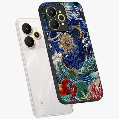 Universe Underwater Spark Glass Case displayed in angled mockup highlighting glowing aquatic design with celestial aesthetic.