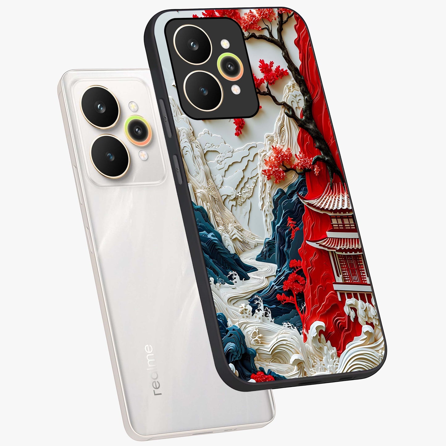 Whispers Of Sakura Waves Glass Case displayed in angled mockup highlighting flowing sakura design with soft floral aesthetic.