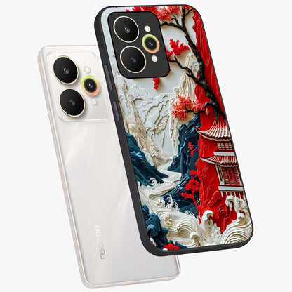 Whispers Of Sakura Waves Glass Case displayed in angled mockup highlighting flowing sakura design with soft floral aesthetic.
