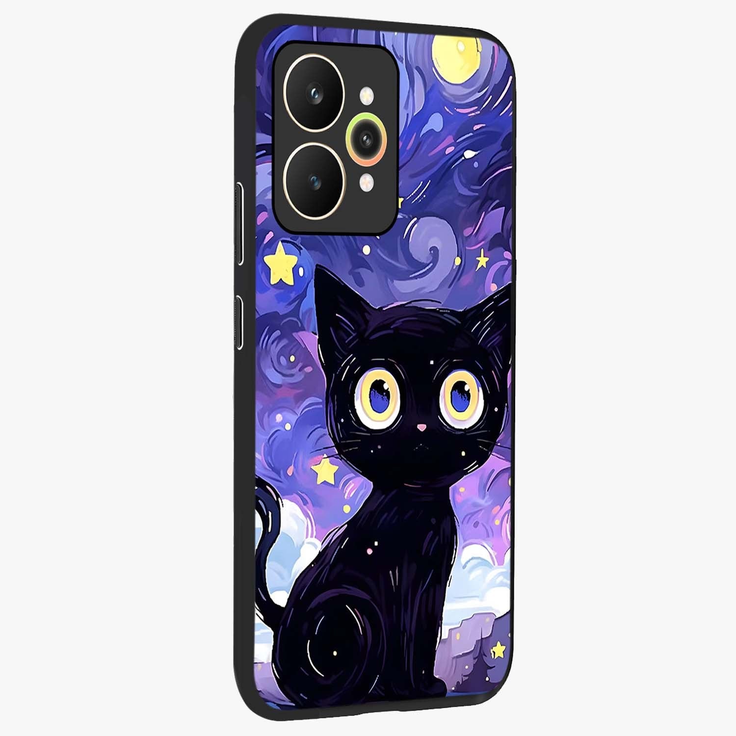 Abstract Cat Art Glass Case upright view showcasing creative feline illustration and aesthetic artistic style.