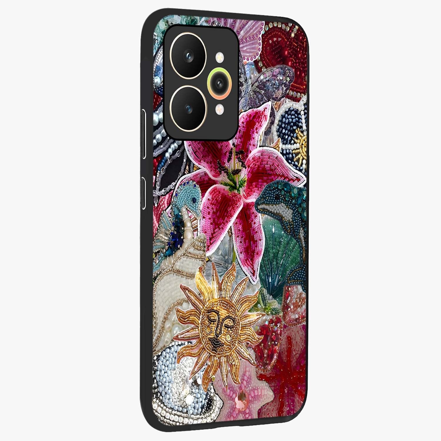 Beaded Garden Fantasy Glass Case upright view showcasing whimsical garden aesthetic with artistic bead details.