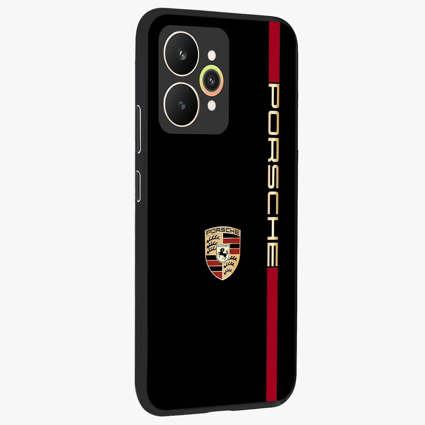 Black Minimal Porsche Glass Case upright view showcasing stylish automotive artwork with bold minimal theme.