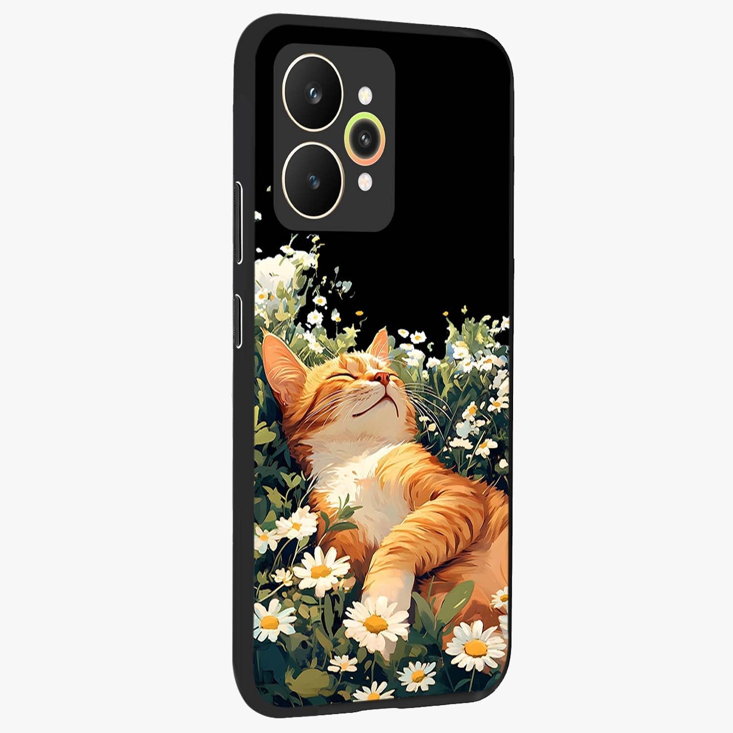 Blissful Bloom Cat Glass Case upright view showcasing charming cat design surrounded by blooming floral elements.