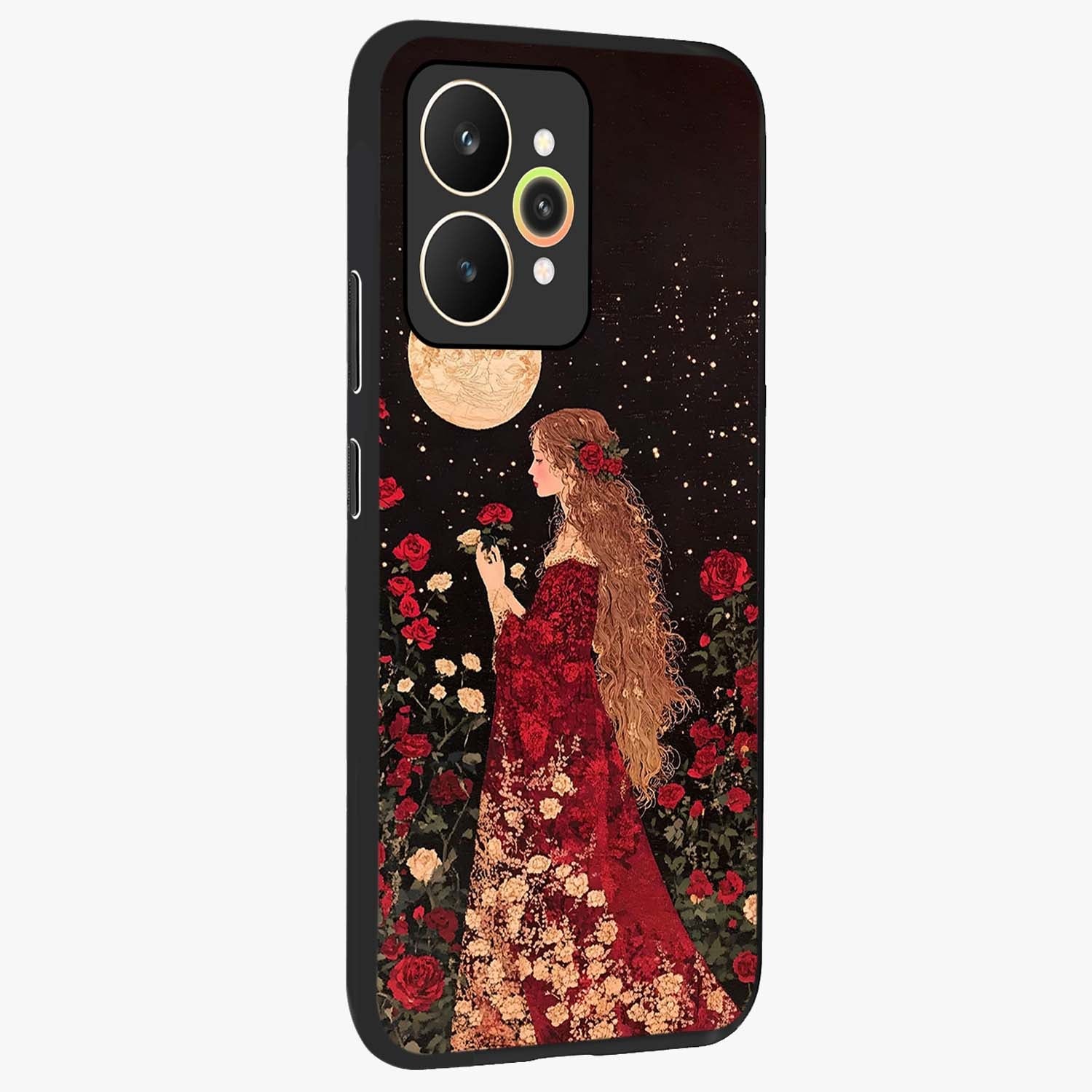 Crimson Dreams Glass Case upright view showcasing dreamy red toned artwork with modern aesthetic style.