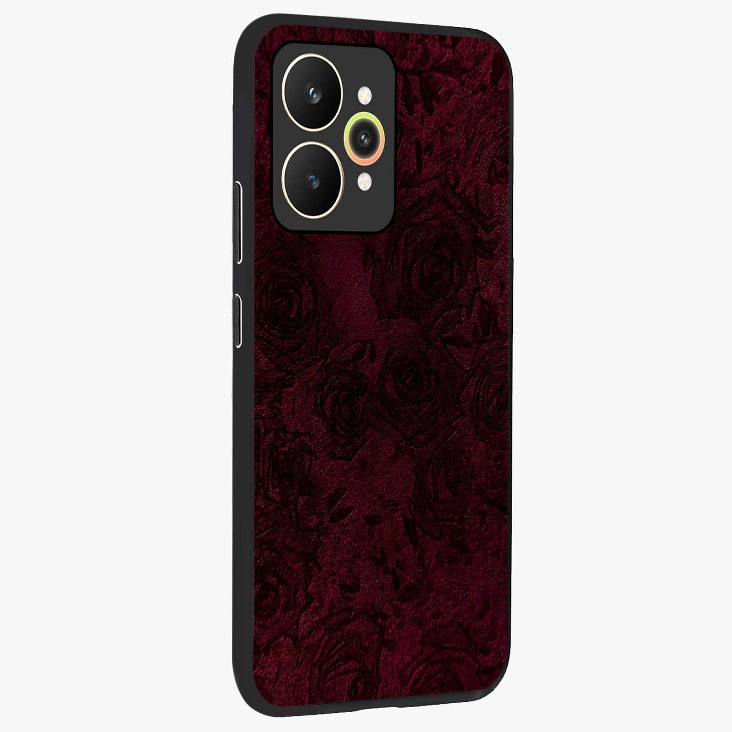 Crimson Fade Flow Glass Case upright view showcasing dynamic crimson flow artwork with stylish abstract theme.