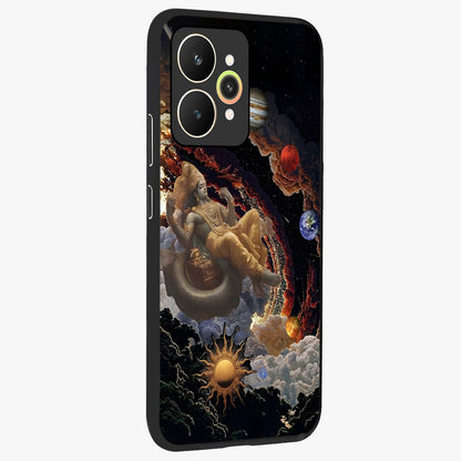 Galactic Divine God Glass Case upright view showcasing mystical divine artwork with dramatic cosmic theme.