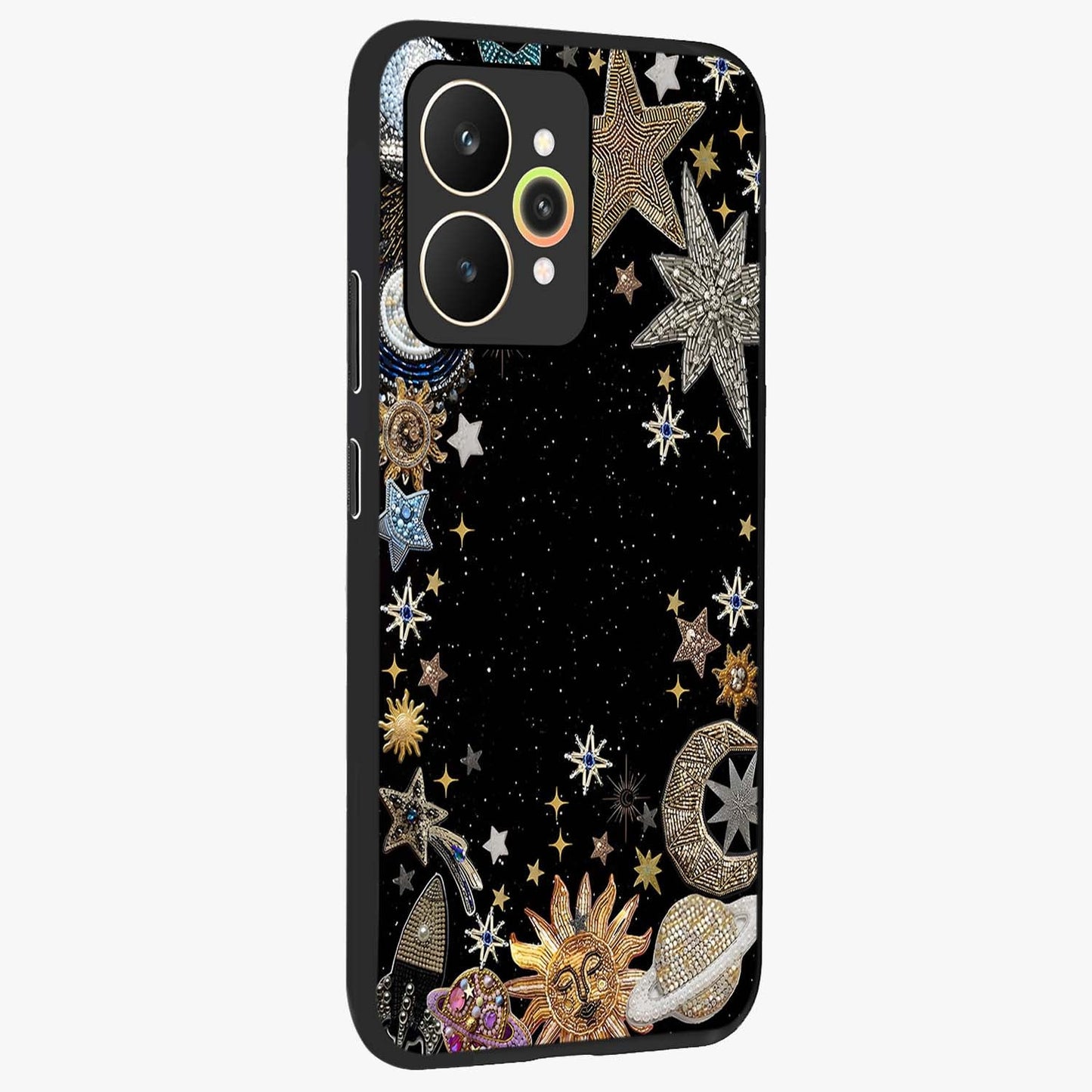 Galactic Jewel Stars Glass Case upright view showcasing glittering star jewel artwork with vibrant galaxy theme.