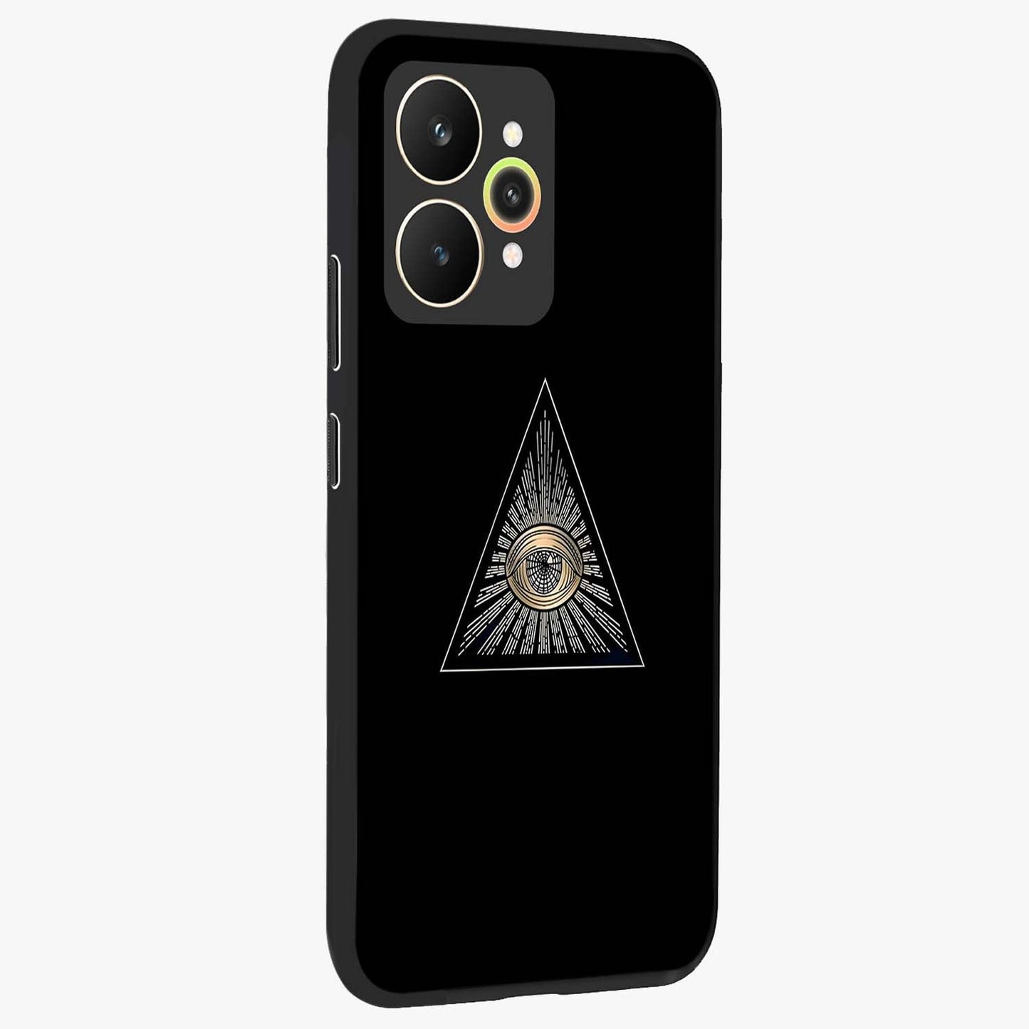 Illuminati Evil Glass Case upright view showcasing striking illuminati artwork with mysterious symbolic theme.