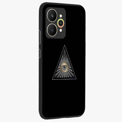 Illuminati Evil Glass Case upright view showcasing striking illuminati artwork with mysterious symbolic theme.