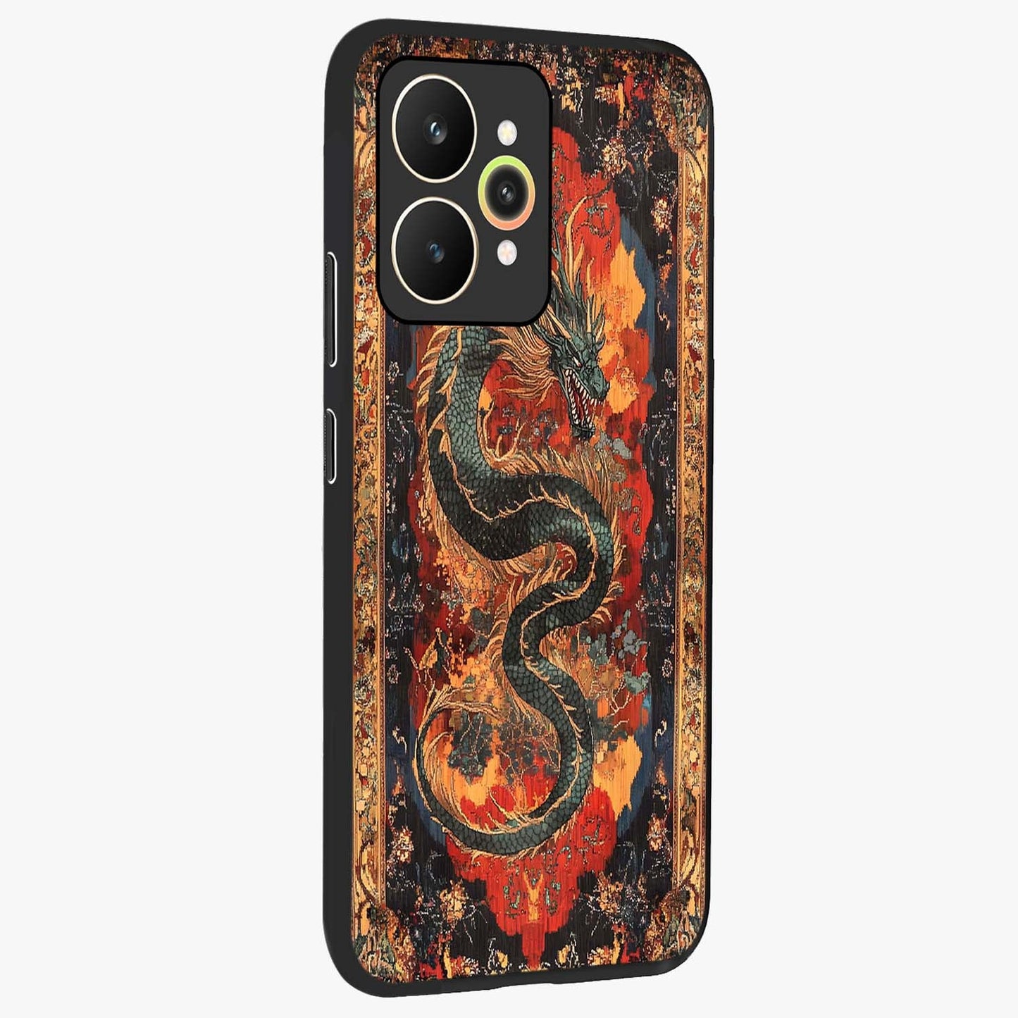 Inferno Dragon Soul Glass Case upright view showcasing intense dragon artwork with fantasy fire theme.