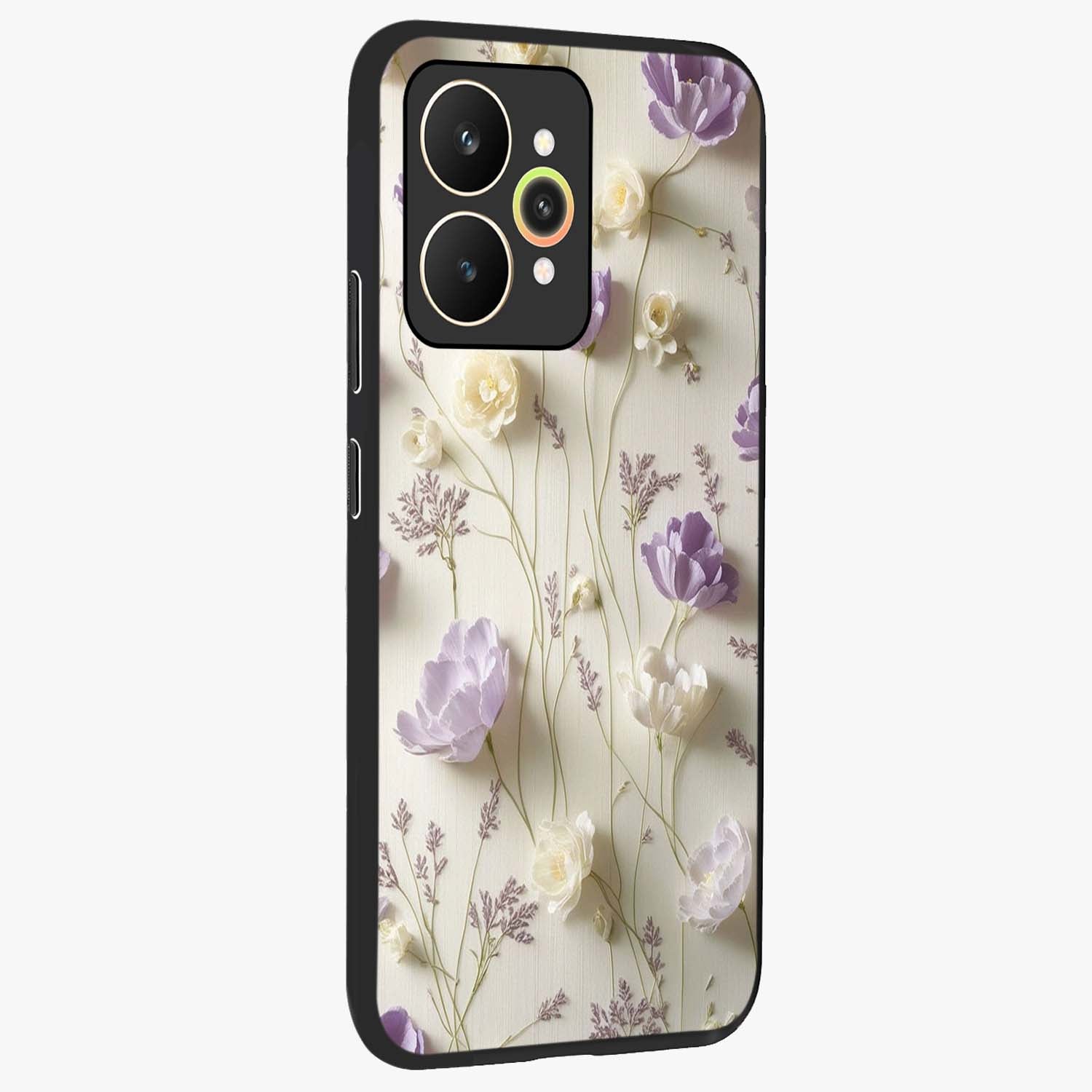 Lilac Breeze Harmony Glass Case upright view showcasing delicate lilac artwork with peaceful floral theme.