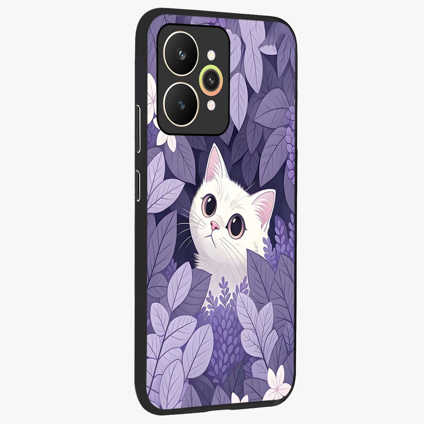 Lilac Hide Peek Cat Glass Case upright view showcasing charming cat artwork with adorable peek theme.