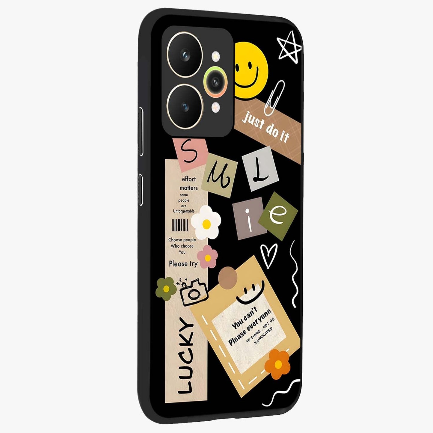 Lucky Aesthetic Collage Glass Case upright view showcasing vibrant collage artwork with youthful aesthetic theme.