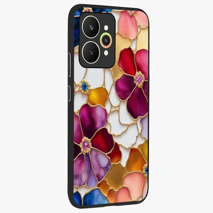 Marble Flower Pattern Glass Case upright view showcasing decorative marble flower artwork with refined style.