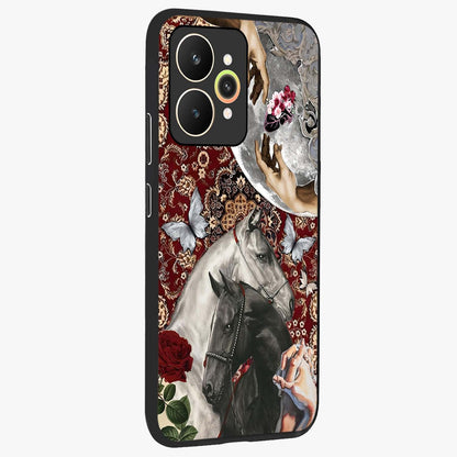 Moonlit Royal Stallion Glass Case upright view showcasing dramatic horse artwork with glowing moon themed design.