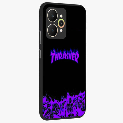 Neon Flame Riot Glass Case upright view showcasing dynamic flame artwork with energetic neon theme.