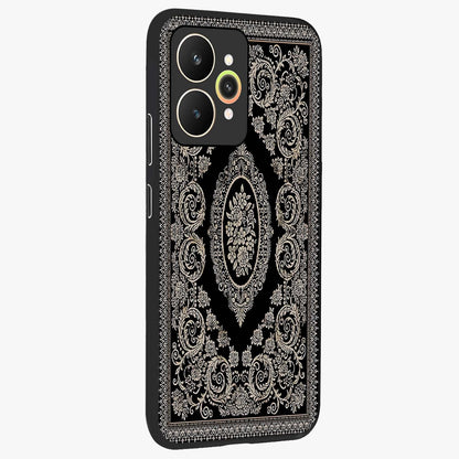 Noir Bloom Elegance Glass Case upright view showcasing graceful floral artwork with luxurious dark theme.