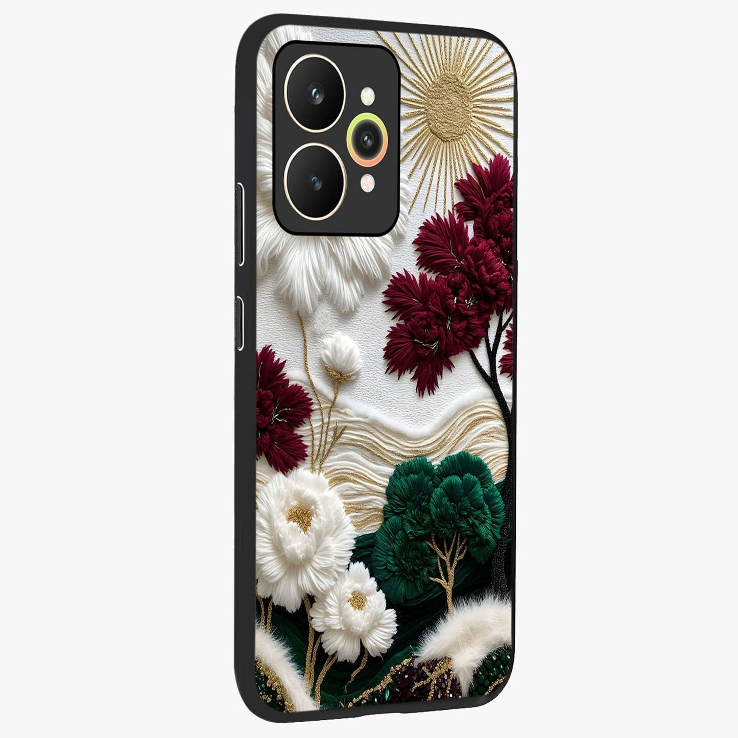 Radiant Bloom Elegance Glass Case upright view showcasing decorative flower artwork with refined botanical theme.